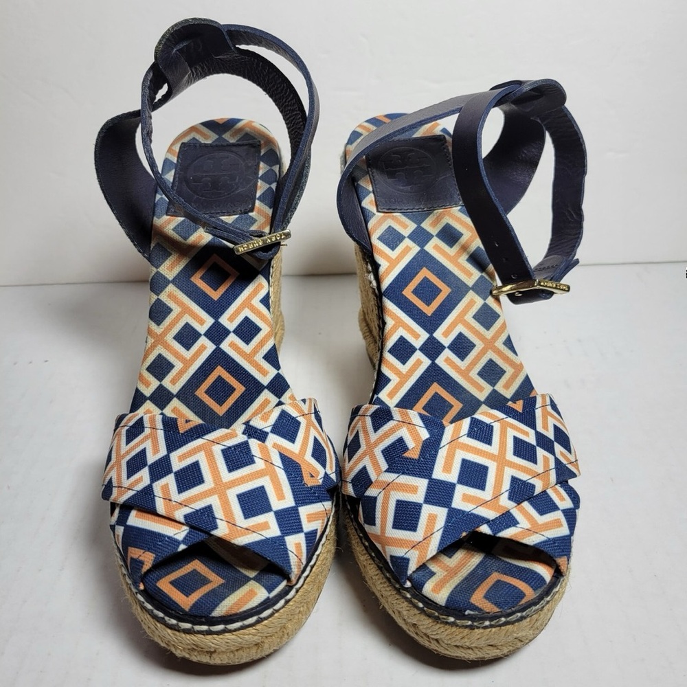 Tory Burch‎ Geometric Patterned Wedge Sandals size 8